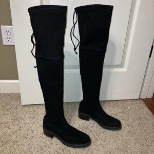 STUART WEITZMAN Boots BLAIR Stretch Suede OTK Black - Sz 5 M Made in Spain NEW!